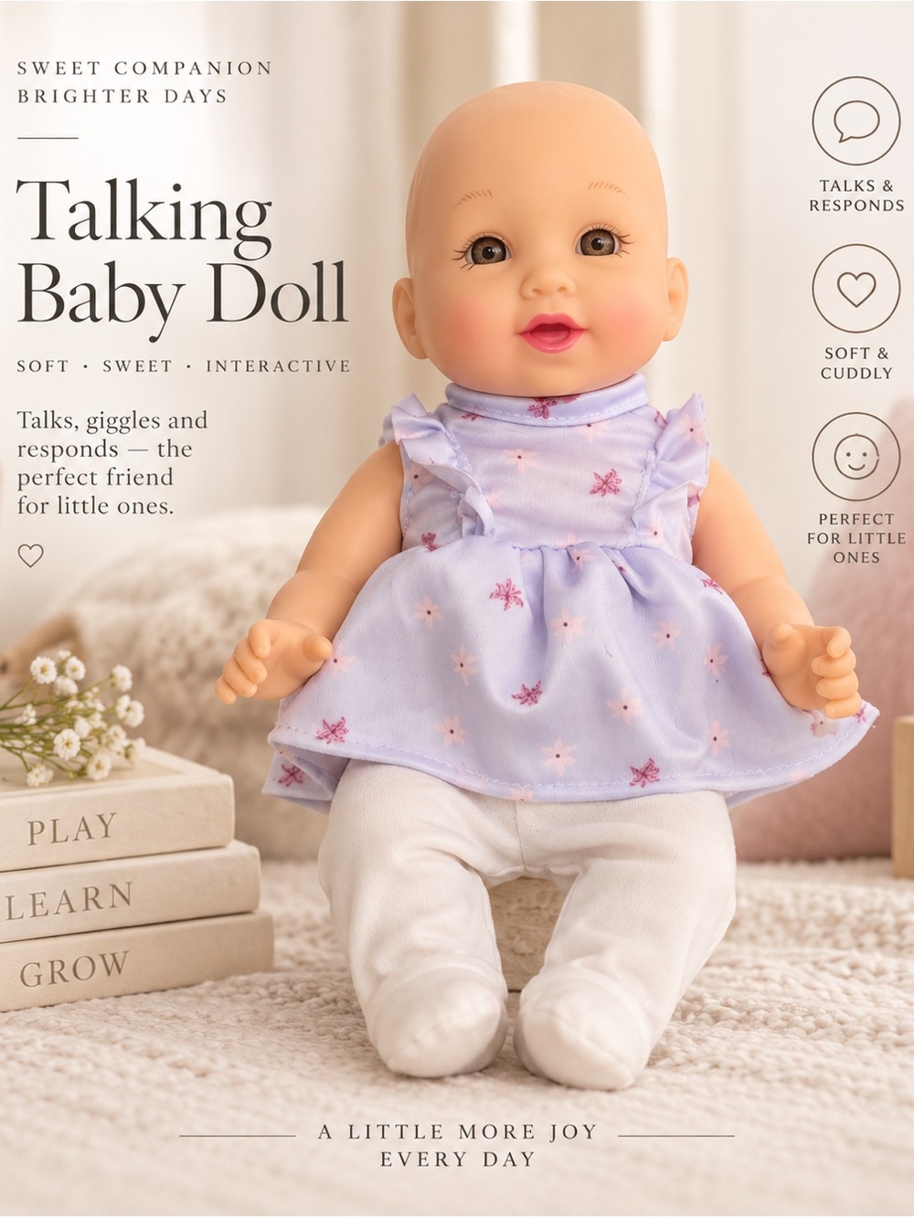 Talking Baby Doll - Lavender Dress Interactive Plush for Kids